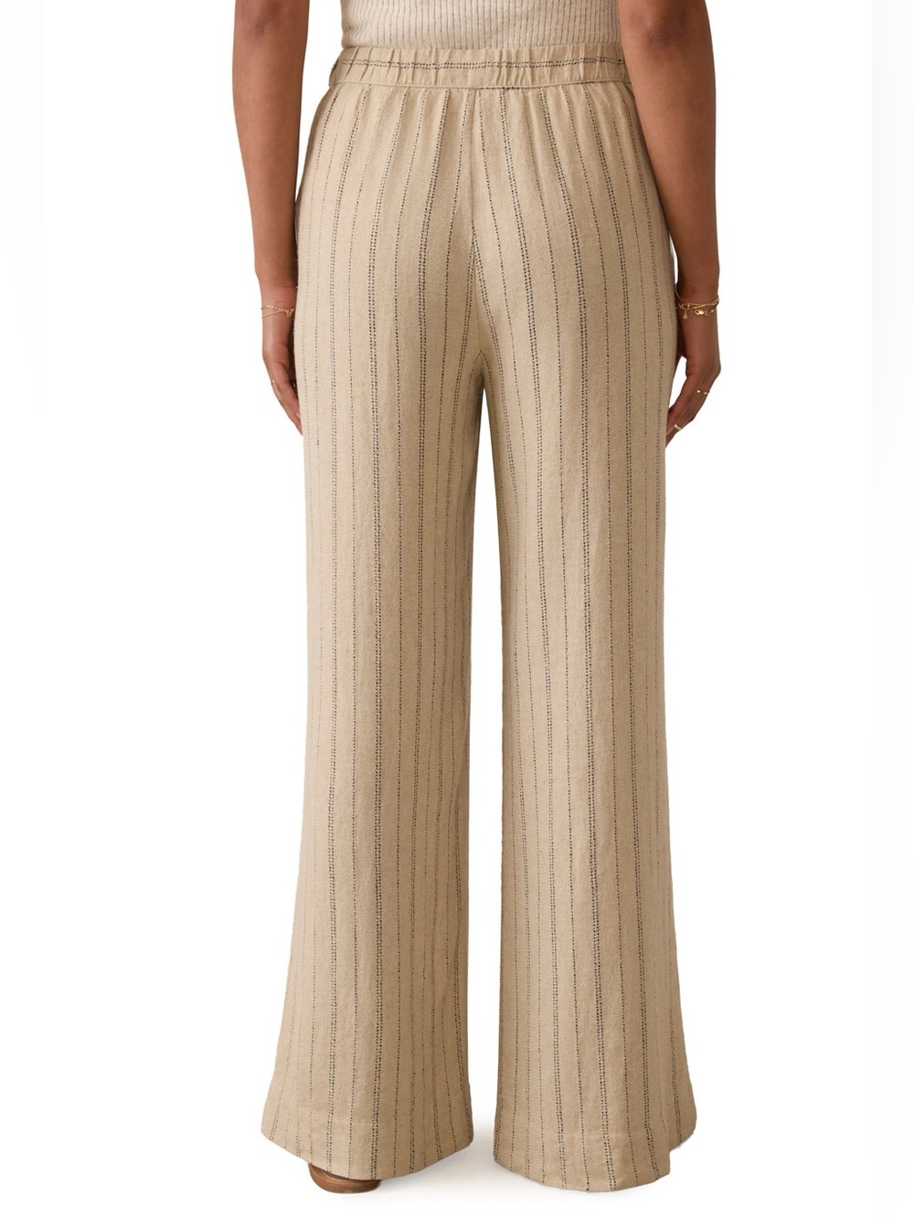 Faherty Riviera Linen Blend Stripe Wide Leg Pants Beige Medium - Picture 6 of 12